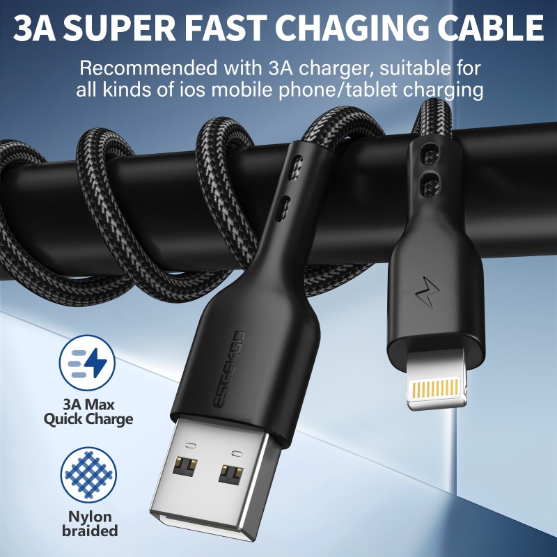 ESEEKGO G-32B Nylon Braided 3.0A 4FT USB to 8 PIN Data Cable