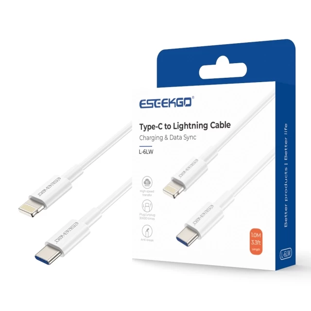 ESEEKGO L-6LW 6A 3.3FT Type-C To 8 PIN TPE Soft Data Cable