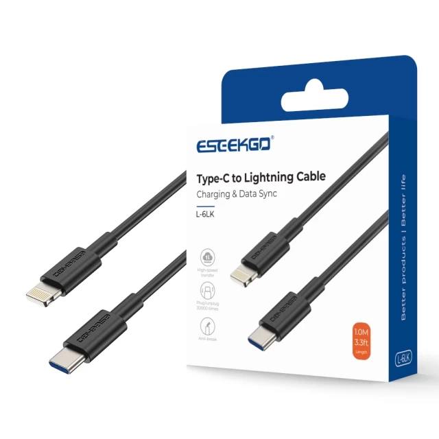 ESEEKGO L-6LK 6A 3.3FT Type-C To 8 PIN TPE Soft Data Cable