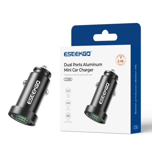 ESEEKGO C-13A Aluminum Dual Ports Mini Car Charger