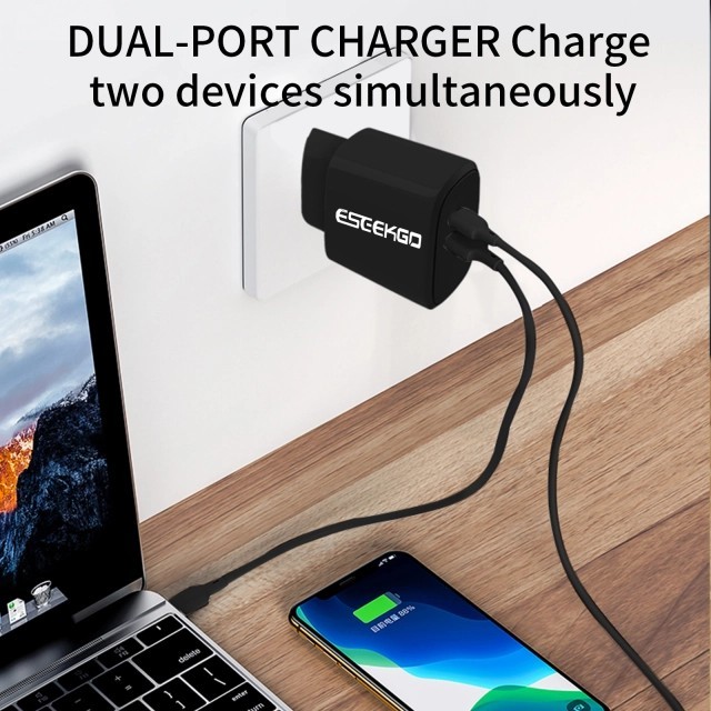 ESEEKGO ES-38EUC SET PD20W+QC3.0 Fast Wall Charger With 3.3FT USB C To USB-C Cable（2 Ports / EU）