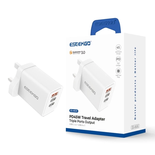 ESEEKGO ES-40UK PD45W Wall Charger (Three Ports)