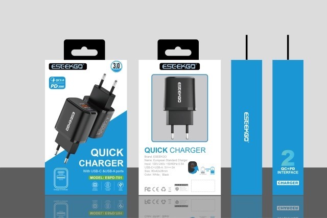 ESEEKGO ES38-EB PD20W+QC3.0 Fast Wall Charger（2 Ports / EU）