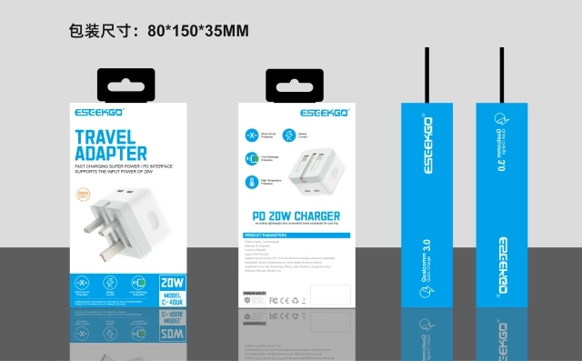 ESEEKGO C-40UK 40W Dual PD20W Travel Adapter（2 Ports / UK）