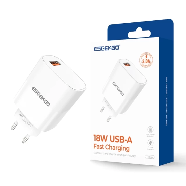 ESEEKGO T-11EA Fireproof PC Travel Adapter（18W / EU）