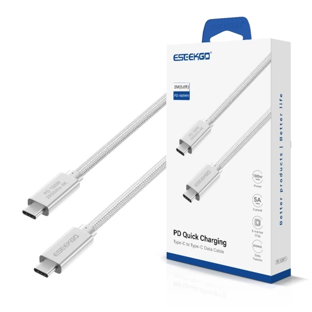 ESEEKGO PD-100WH  USB-C To USB-C 100W/5A 3.3FT/6.6FT Data Cable