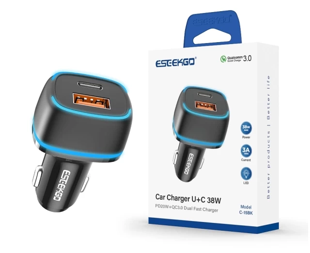 ESEEKGO C-15BK 38W LED QC3.0+PD20W Car Charger